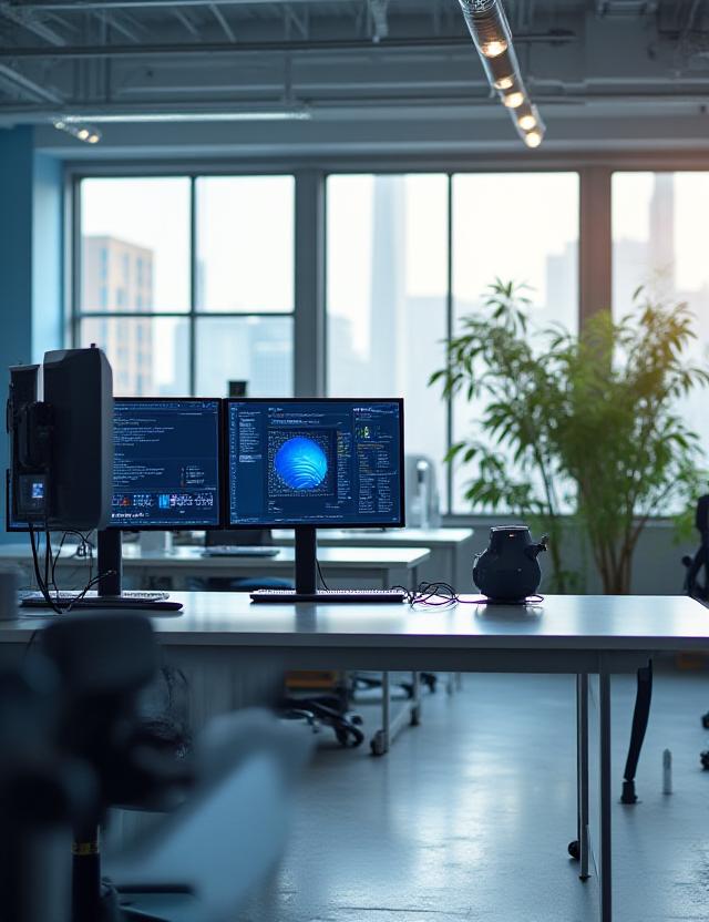 Modern technology lab in New York with high-end workstations